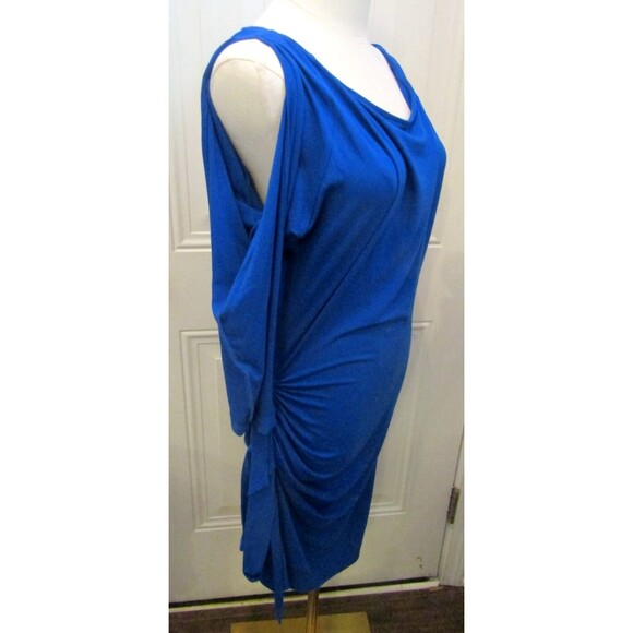 Cache Dress Blue Knee Length Slit Sleeves Roughed Side Stretchy Womens Size M - Picture 5 of 8